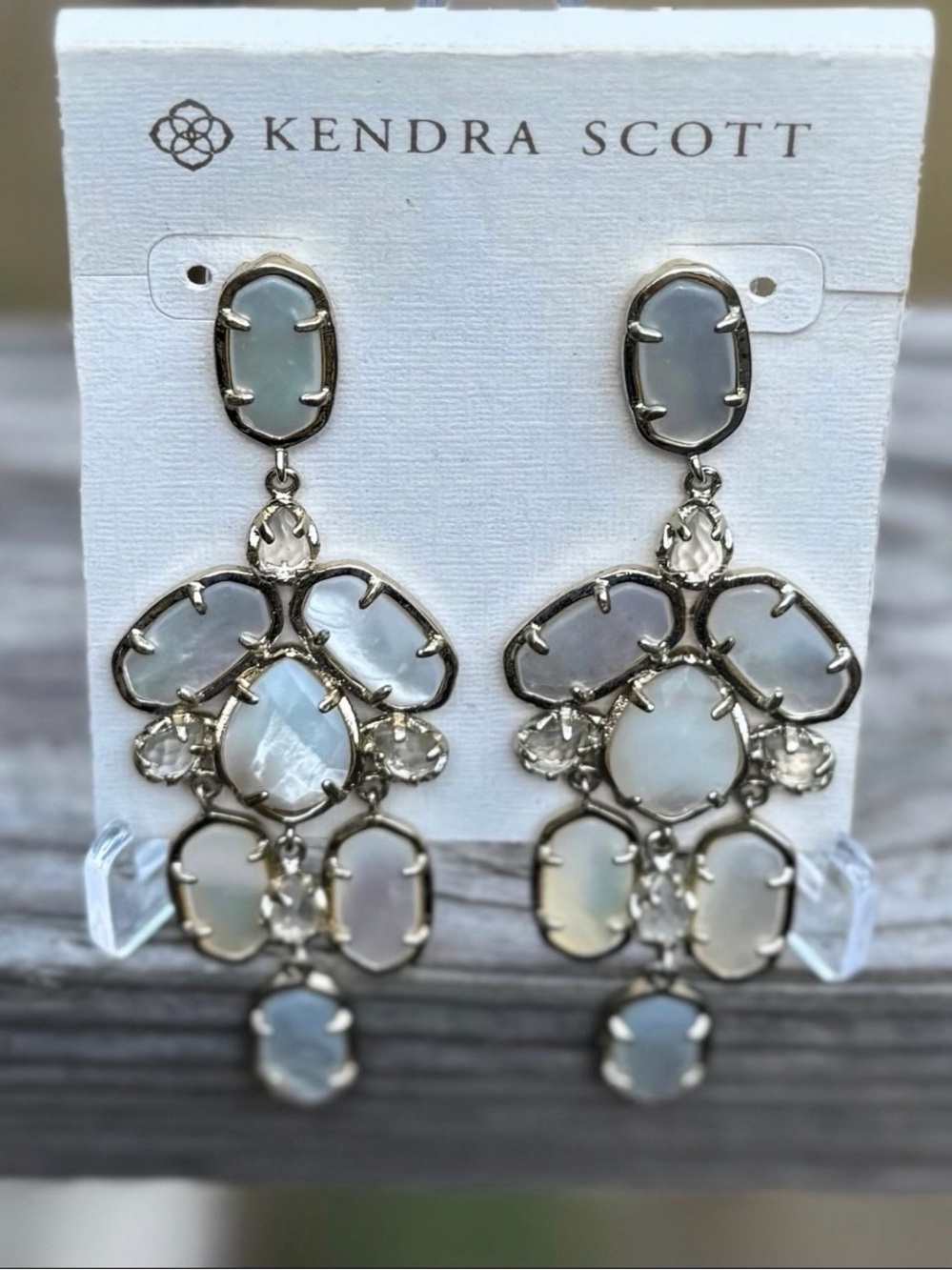 Kendra Scott Kyra Statement Earrings Ivory MOP Silver Rare HTF Vintage - Picture 3 of 5